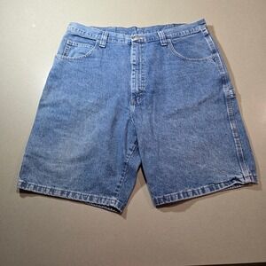 Wrangler Mens Carpenter Denim Shorts Blue Medium Wash 38 64WC2ZL Hammer Loop